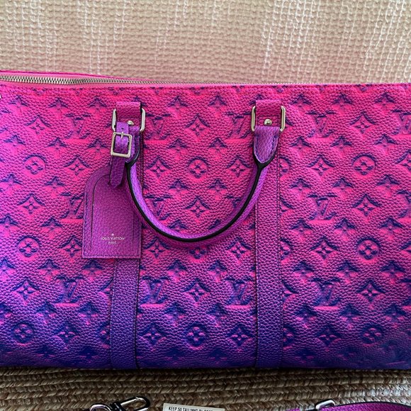 Louis Vuitton Virgil Pink Blue Monogram Illusion Keepall Bandouliere 50 Duffle - Picture 5 of 15